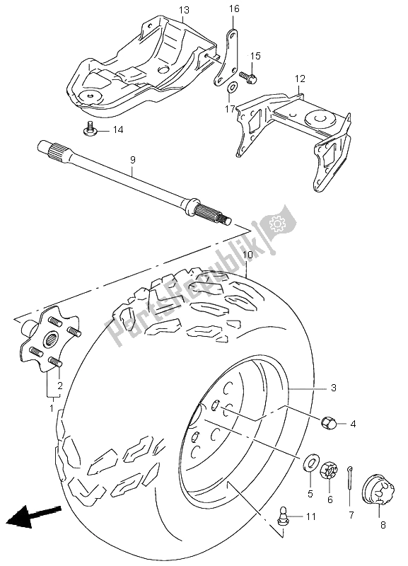 All parts for the Left Rear Wheel of the Suzuki LT A 500F Quadmaster 2001