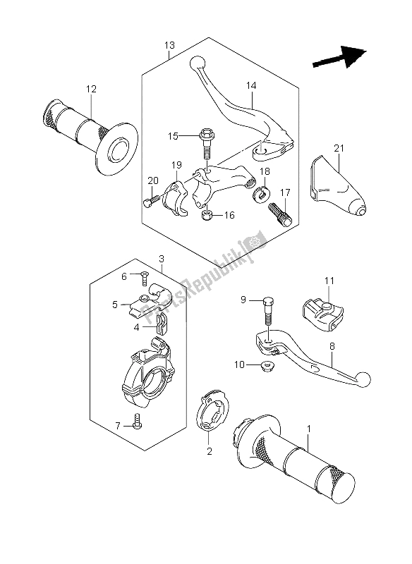 All parts for the Handle Lever of the Suzuki RM 85 SW LW 2008