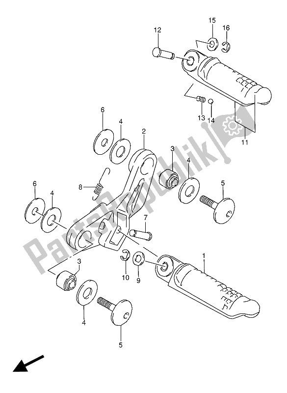 All parts for the Footrest of the Suzuki GSX 600 FUU2 1994