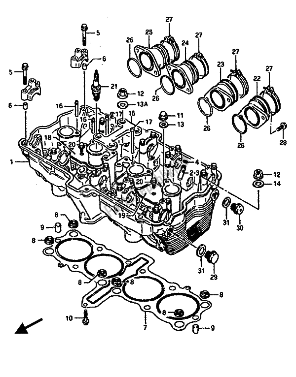 All parts for the Cylinder Head of the Suzuki GSX R 1100 1990