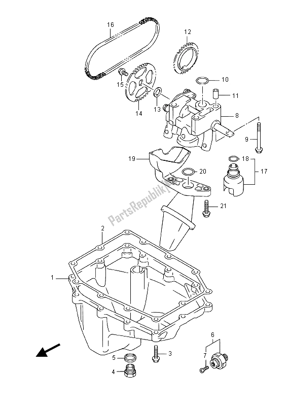 All parts for the Oil Pan & Oil Pump of the Suzuki GSX R 1000A 2015