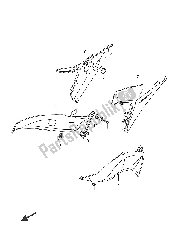 All parts for the Side Lower Cover of the Suzuki GSX R 1000A 2016