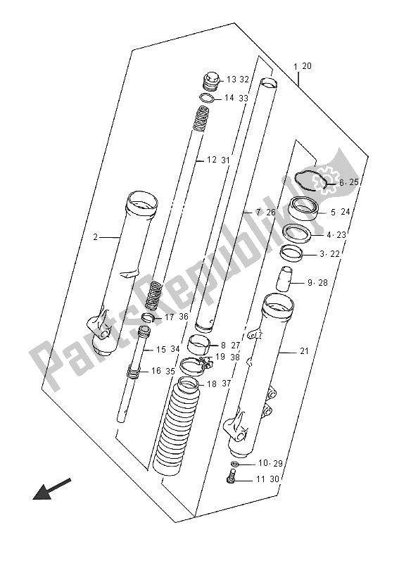 All parts for the Front Fork Damper of the Suzuki DR Z 125 LW 2016
