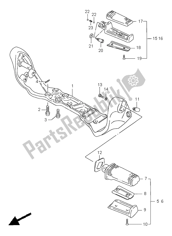 All parts for the Footrest of the Suzuki VS 1400 Intruder 1996