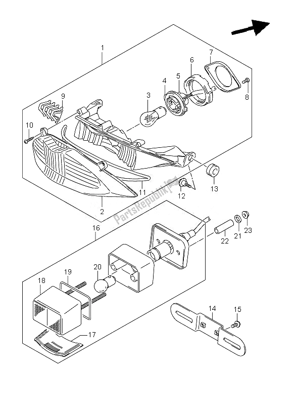 All parts for the Rear Combination Lamp of the Suzuki GSF 1250 SA Bandit 2010