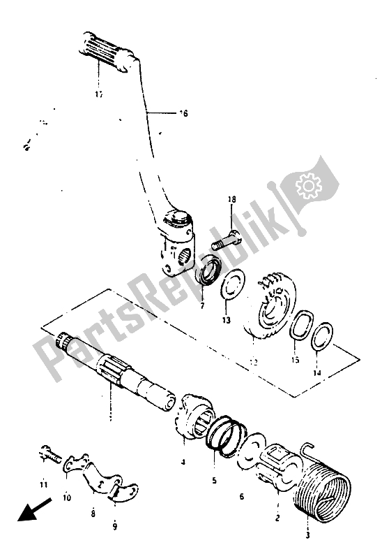 All parts for the Kick Starter of the Suzuki RG 125 CUC Gamma 1986