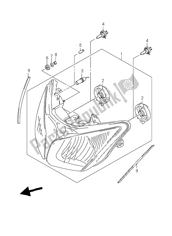 All parts for the Headlamp (e2) of the Suzuki DL 1000 V Strom 2007