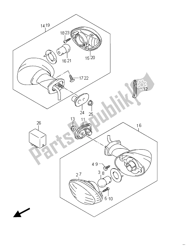 All parts for the Turnsignal Lamp (gsf650sua) of the Suzuki GSF 650 Sasa Bandit 2011