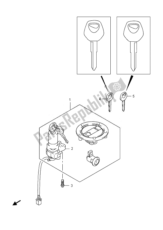 All parts for the Lock Set of the Suzuki GW 250 Inazuma 2014