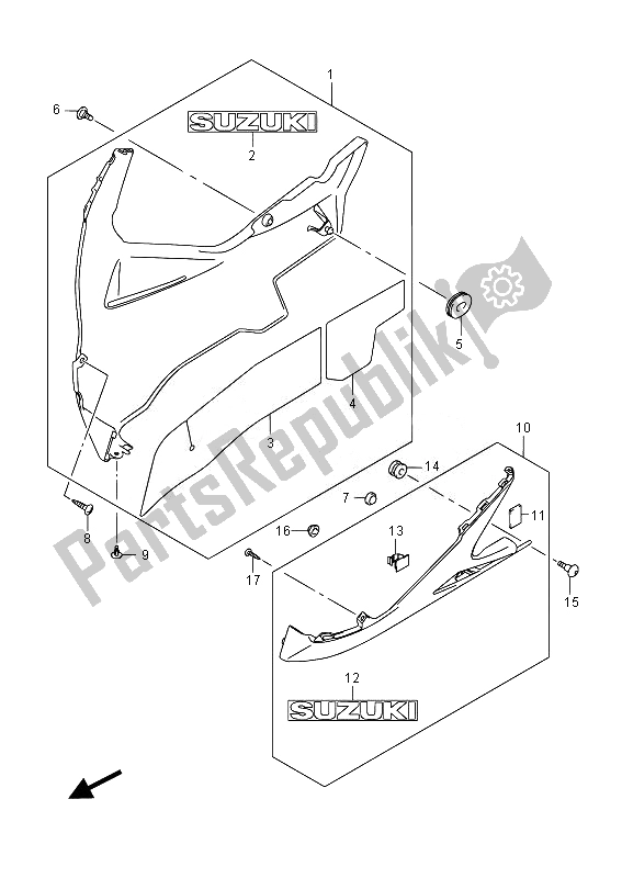 All parts for the Under Cowling of the Suzuki GSX R 750 2014