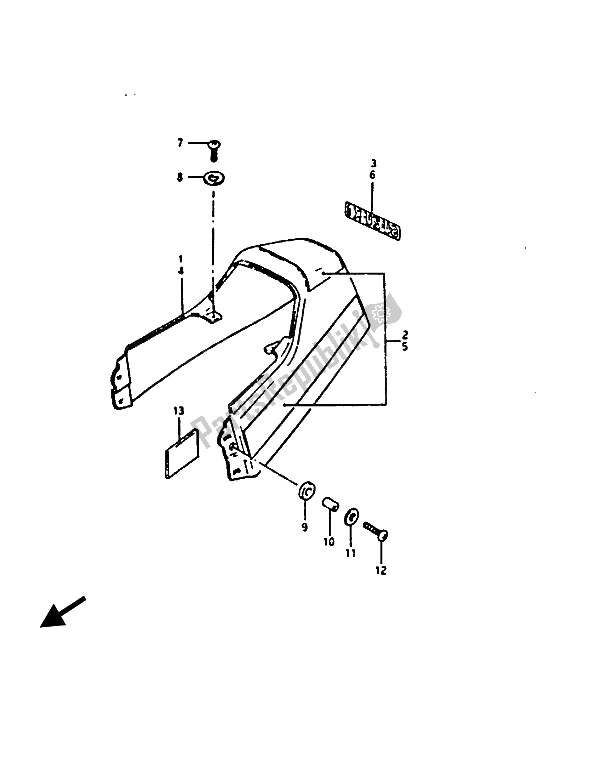 All parts for the Seat Tail Cover of the Suzuki RG 125 Abuaubu Gamma 1988