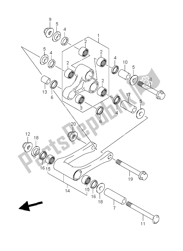 All parts for the Rear Cushion Lever of the Suzuki RM 125 2008