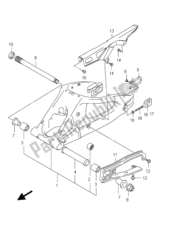 All parts for the Rear Swinging Arm (gsx-r600ue E21) of the Suzuki GSX R 600 2012