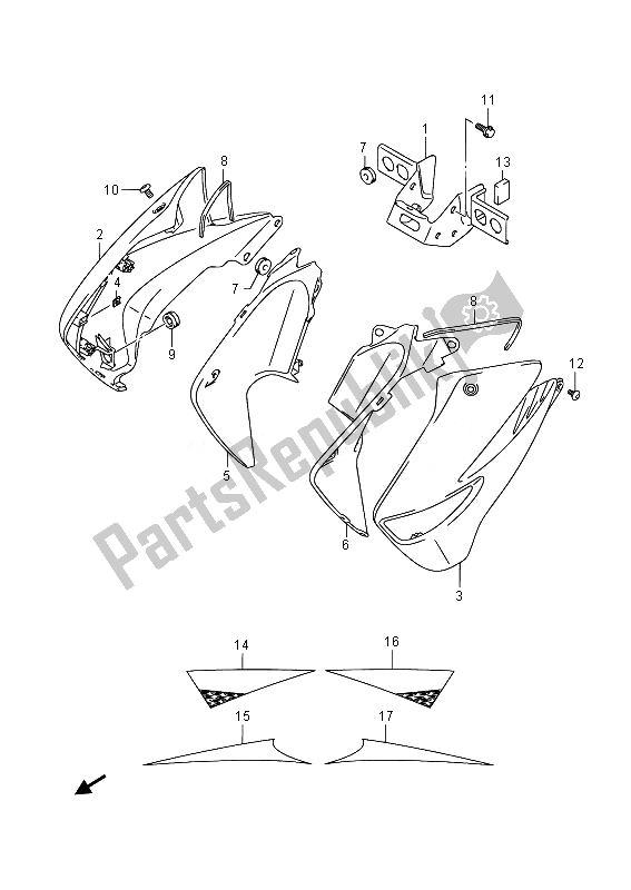 All parts for the Fuel Tank Cover of the Suzuki GW 250 Inazuma 2014