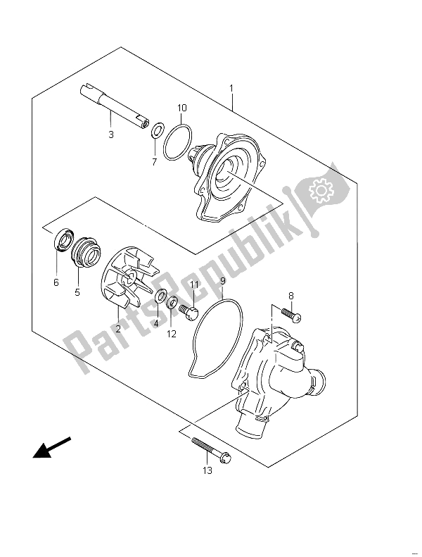 All parts for the Water Pump of the Suzuki GSF 650 Sasa Bandit 2011