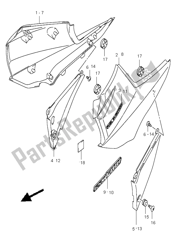 Todas as partes de Tampa Da Moldura do Suzuki GSX 1400 2003