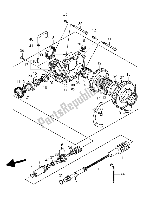 All parts for the Final Bevel Gear (rear) of the Suzuki LT A 700X Kingquad 4X4 2006