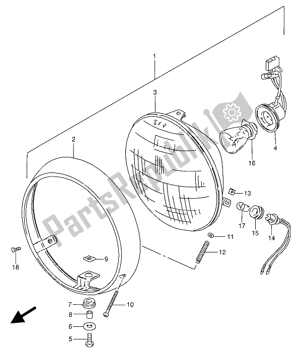 Todas as partes de Farol (e1-e2-e24-p95) do Suzuki GN 250 1985