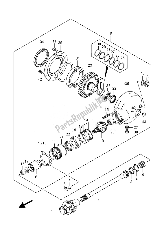 All parts for the Propeller Shaft & Final Drive Gear (vzr1800uf E19) of the Suzuki VZR 1800 M Intruder 2014