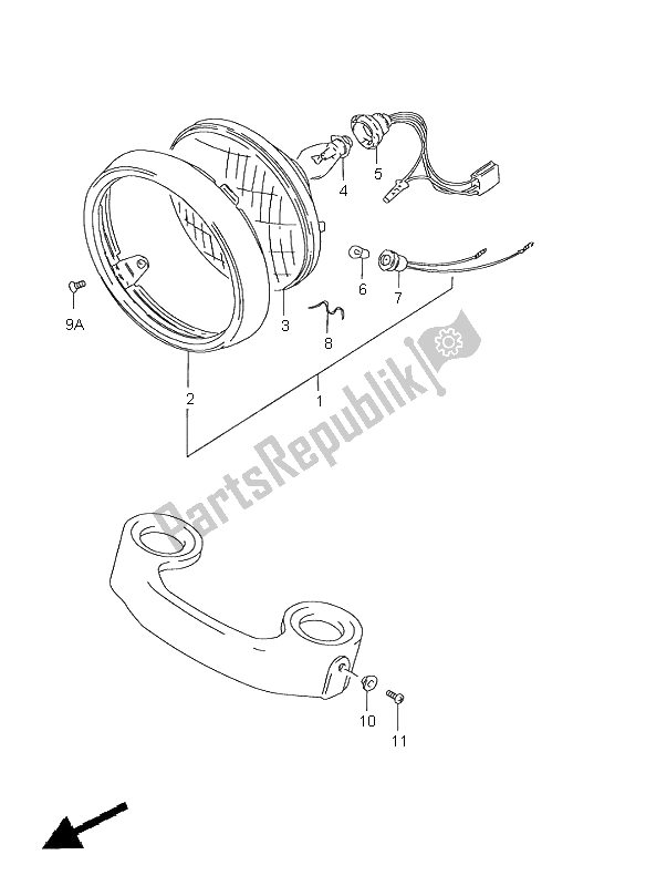 All parts for the Headlamp (e2-e71-p9) of the Suzuki GN 125E 2000