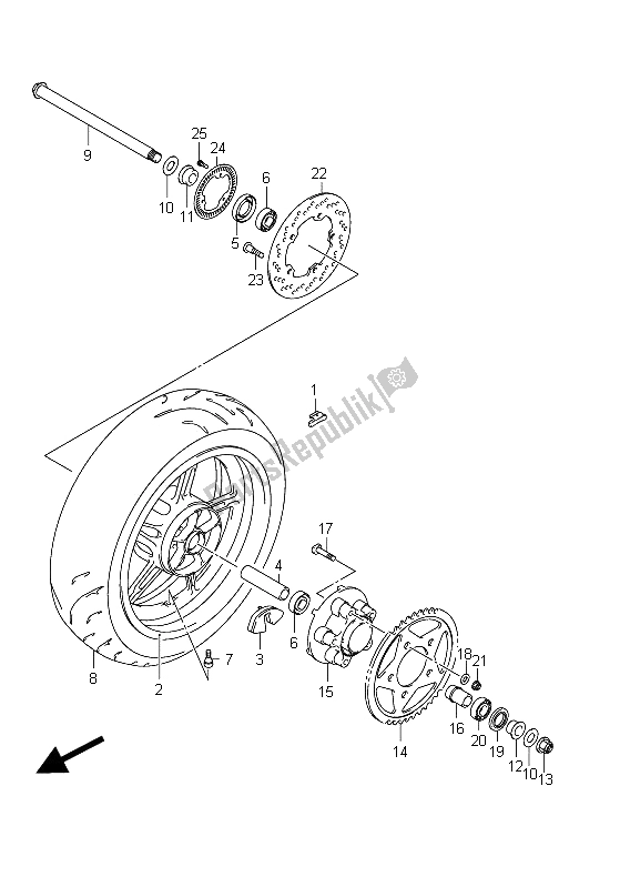 All parts for the Rear Wheel (sfv650ua E21) of the Suzuki SFV 650A Gladius 2011