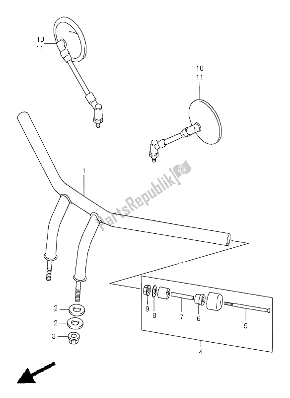 All parts for the Handlebar of the Suzuki VZ 800 Marauder 2000