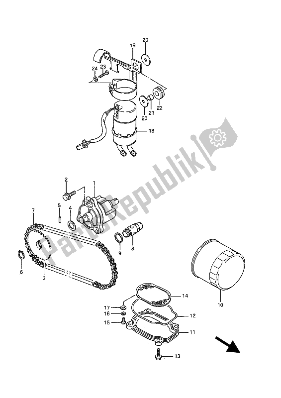 All parts for the Oil Pump & Fuel Pump of the Suzuki VS 750 Glfp Intruder 1986