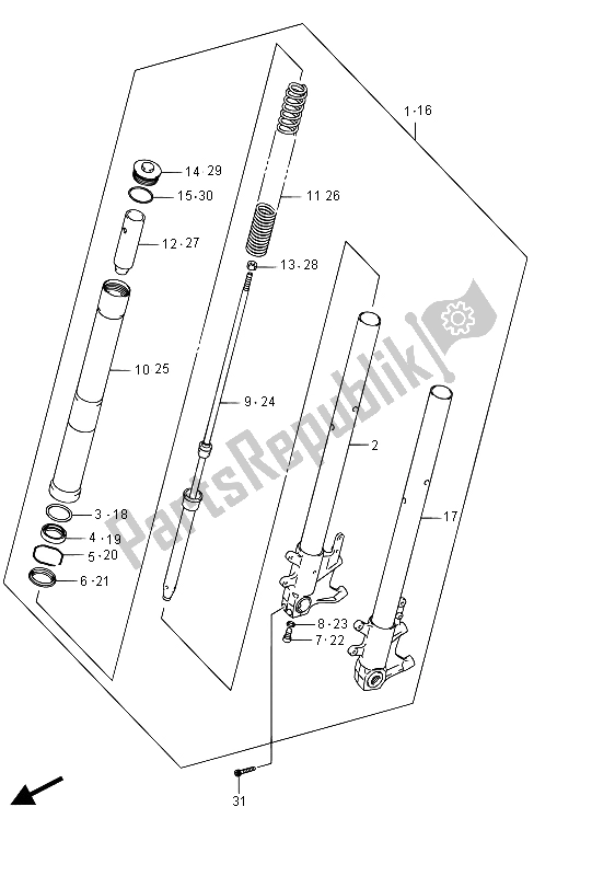 Toutes les pièces pour le Amortisseur De Fourche Avant (vzr1800 E02) du Suzuki VZR 1800 BZ M Intruder 2015