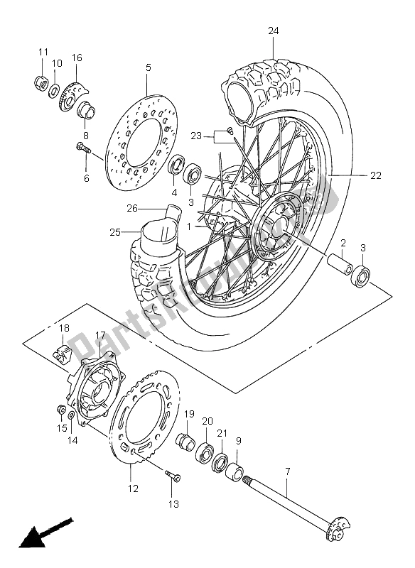Alle onderdelen voor de Achterwiel van de Suzuki DR 650 SE 2000