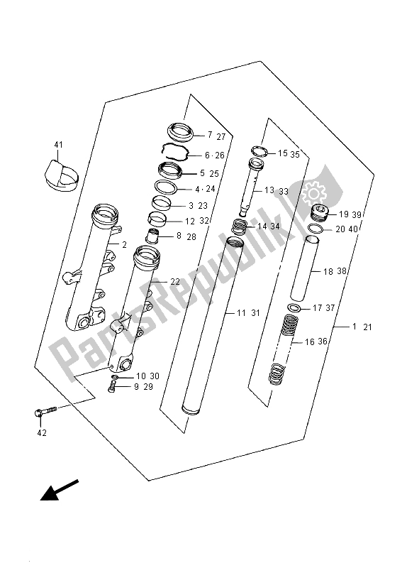 All parts for the Front Fork Damper of the Suzuki AN 650Z Burgman Executive 2015