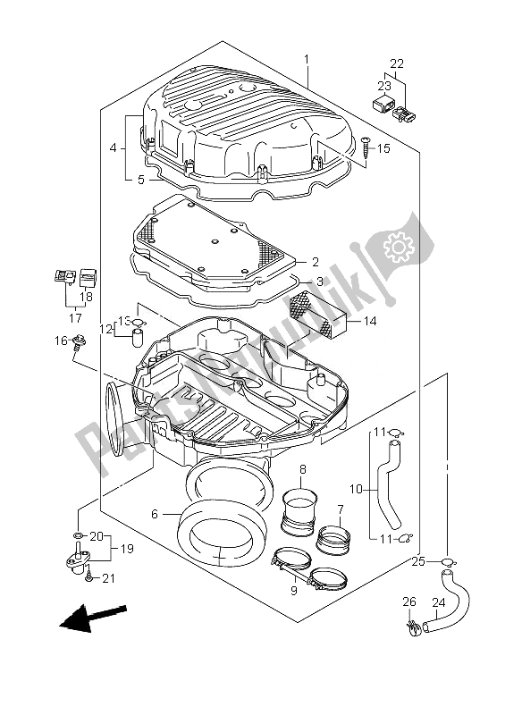 All parts for the Air Cleaner of the Suzuki GSX R 1000 2007