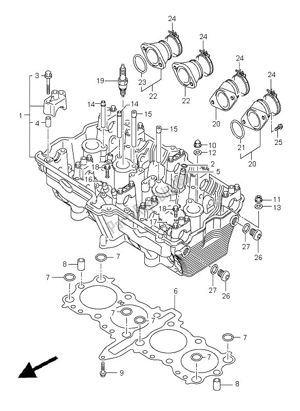 All parts for the Cylinder Head of the Suzuki GSF 650 Nsnasa Bandit 2005