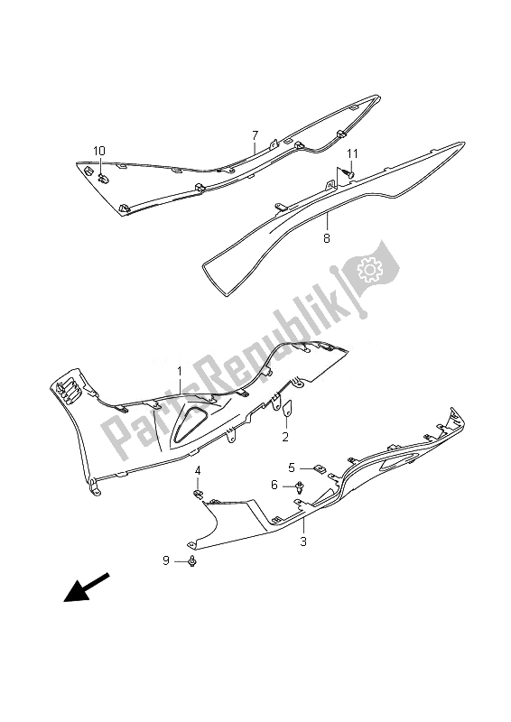 Tutte le parti per il Scudo Gamba Laterale del Suzuki Burgman AN 400Z 2007