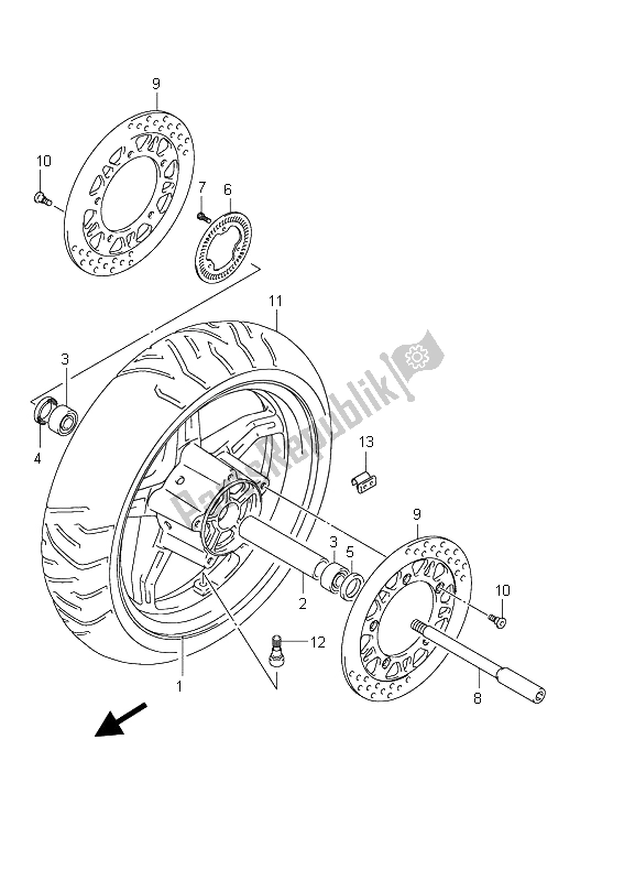 Toutes les pièces pour le Roue Avant (an650a E51) du Suzuki AN 650A Burgman Executive 2011