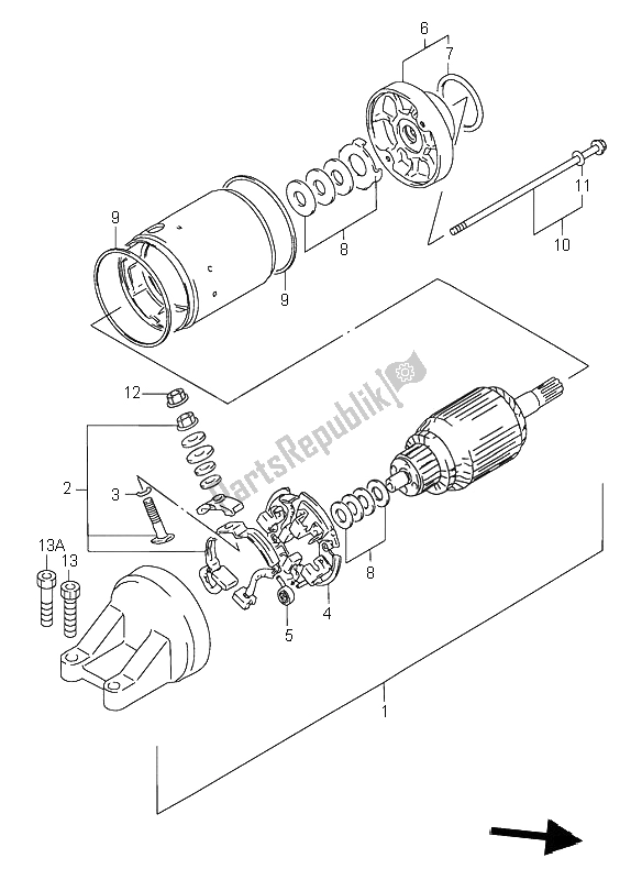 All parts for the Starting Motor of the Suzuki GSX R 1100W 1996