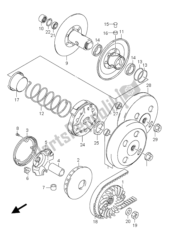 All parts for the Transmission (1) of the Suzuki UH 125 Burgman 2008