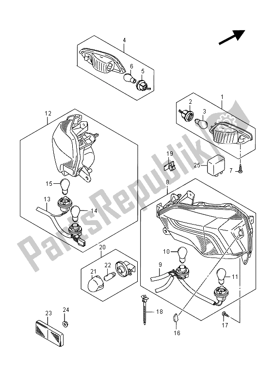 All parts for the Rear Combination Lamp of the Suzuki AN 650Z Burgman Executive 2015