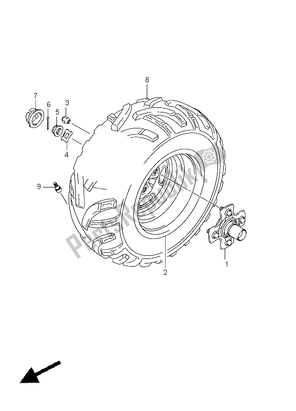 All parts for the Right Rear Wheel of the Suzuki LT A 750 XPZ Kingquad AXI 4X4 2009