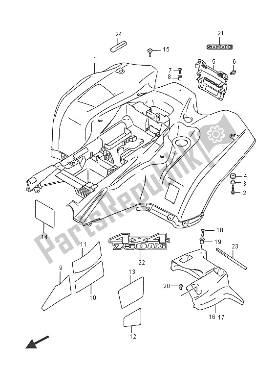 Toutes les pièces pour le Garde-boue Arrière (lt-a750x) du Suzuki LT A 750 XZ Kingquad AXI 4X4 2016