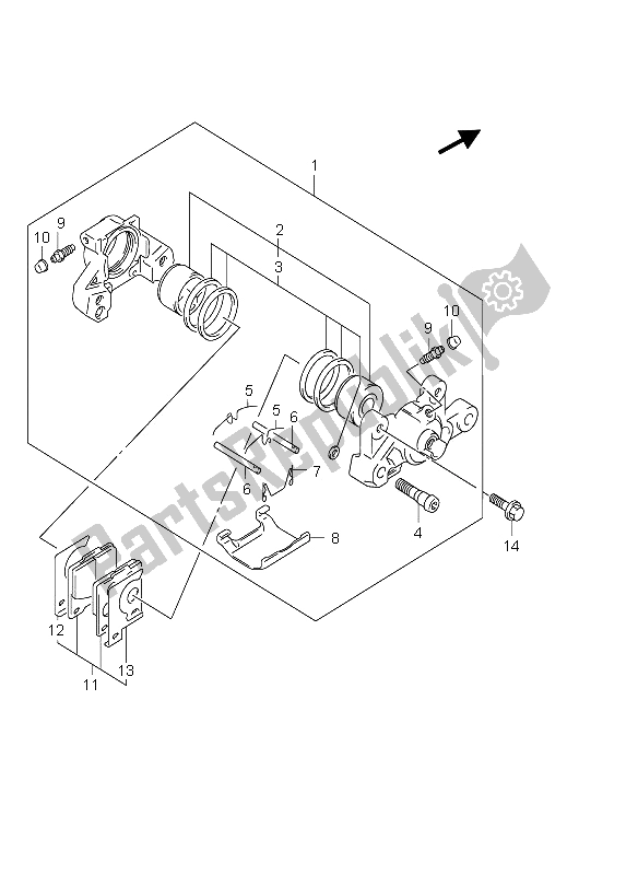 All parts for the Rear Caliper of the Suzuki GSX 1300R Hayabusa 2005