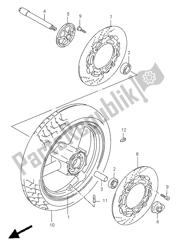 All parts for the Front Wheel (gsf1200sa) of the Suzuki GSF 1200 Nssa Bandit 2000