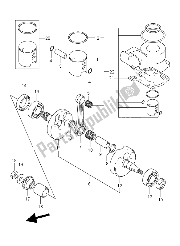 All parts for the Crankshaft of the Suzuki RM 80 2001