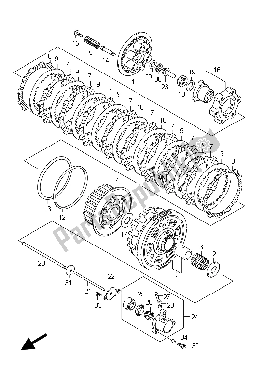 All parts for the Clutch of the Suzuki GSX 1300R Hayabusa 2012