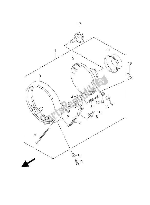 All parts for the Headlamp (p19) of the Suzuki GZ 125 Marauder 2006