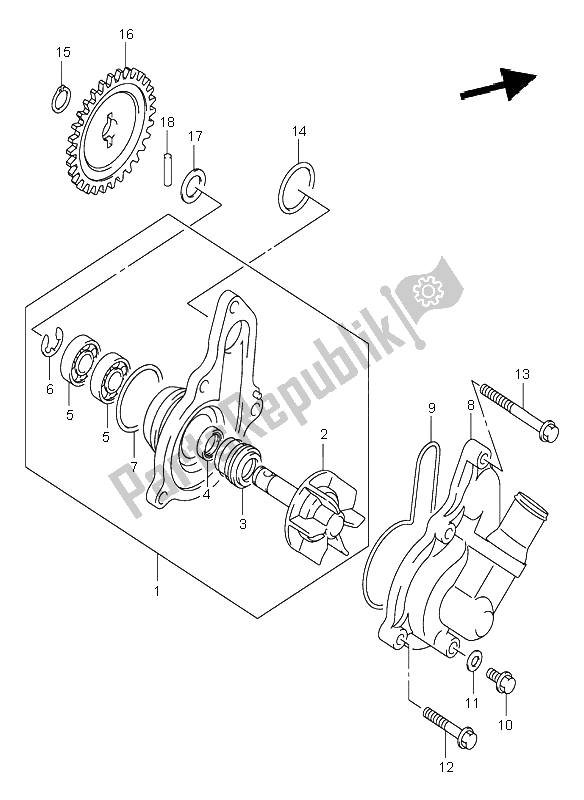 All parts for the Water Pump of the Suzuki DR Z 400S 2000