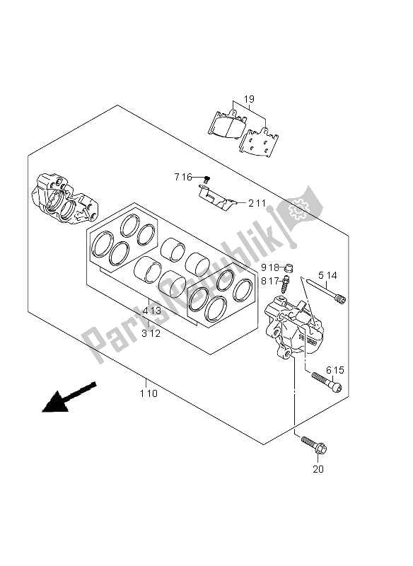 All parts for the Front Caliper (gsf1250a E24) of the Suzuki GSF 1250A Bandit 2011