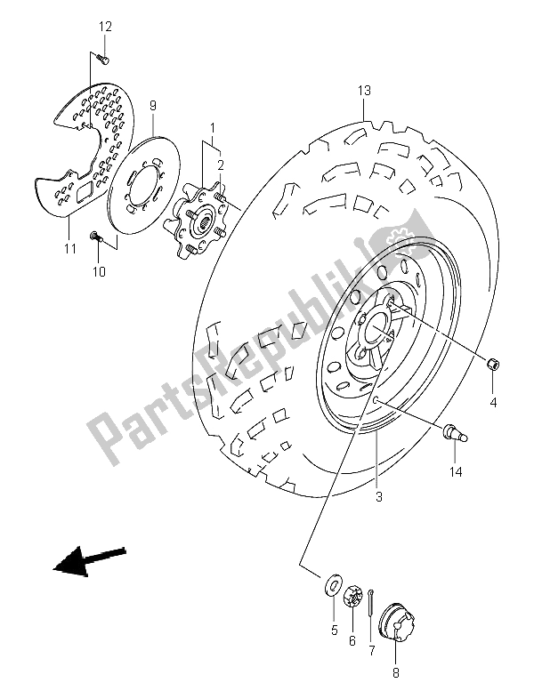 All parts for the Front Wheel of the Suzuki LT A 400F Eiger 4X4 2004