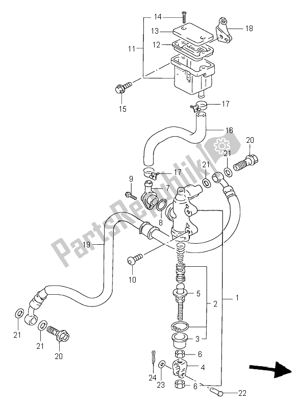 Alle onderdelen voor de Achterste Hoofdcilinder van de Suzuki RF 900R 1995