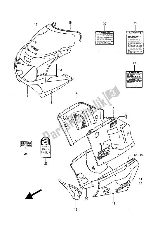 Tutte le parti per il Cowling Body (3ee) del Suzuki GSX R 1100 1991