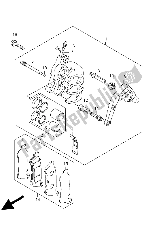 All parts for the Front Caliper of the Suzuki UX 125 Sixteen 2011